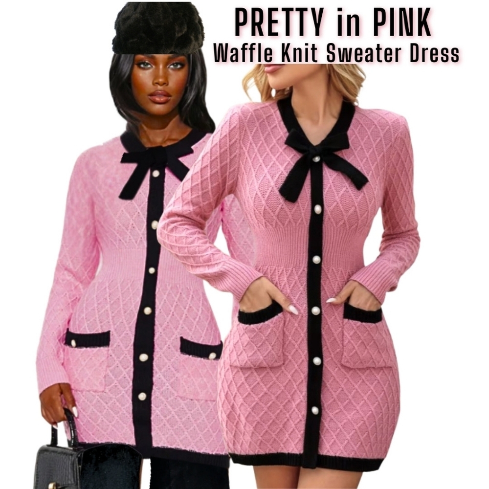Pink Knit Dress with Black Accents Petite Length